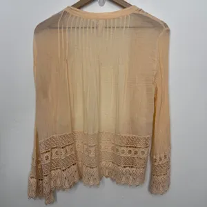 Free People FP One Open Front Lace Crochet Cardigan Peach Orange Size Small thumbnail 3