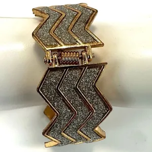 Gold tone rhinestone hinged bangle bracelet thumbnail 3