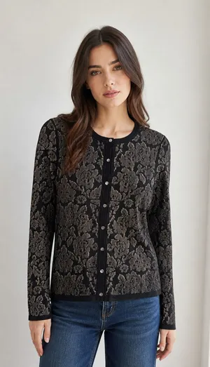 Ann Taylor Medium Black Tan Floral Cardigan Sweater thumbnail 1