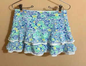 Lilly Pulitzer Luxletic white, green, & blue floral tiered tennis skirt thumbnail 1