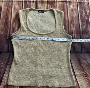 Kalico Women’s Sleeveless Scoop Neck Gold Metallic Knit Top Size Medium thumbnail 4