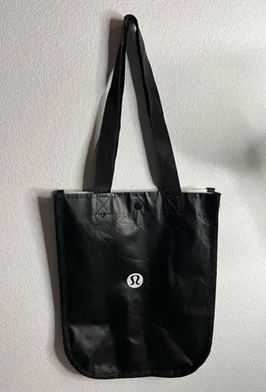 Lululemon Shopping Tote Reusable Bag Black & White Small 11.5" Tall x 9" Wide thumbnail 3