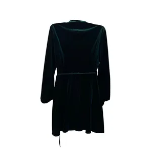 Zara Emerald Green Velvet Wrap Mini V-Neck Long Sleeve Dress SZ M Holiday Party thumbnail 3