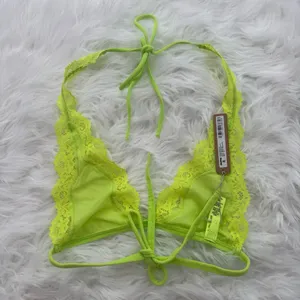 Skims Summer Mesh Lace Plunge Halter Bralette Green Highlighter Size XS thumbnail 5