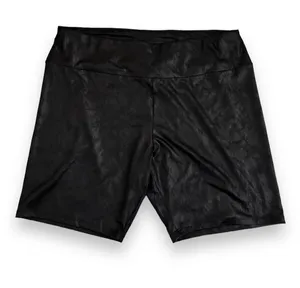 Ava & Viv Women's Plus Bike Shorts Black High Rise Liquid Shine Sharkskin 2X thumbnail 1