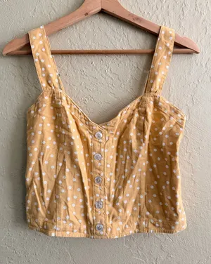 Abercrombie & Fitch Yellow Polka Dot Button-Front Linen Blend Crop Tank thumbnail 1