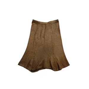 Lauren Ralph Lauren Brown Textured Tweed Knit Midi Skirt Size M Flare Hem thumbnail 2