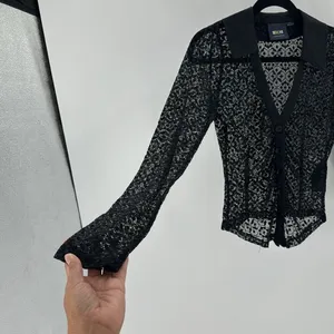 Maeve For Anthropologie Black Lace Button Down Blouse sexy grunge goth size XS thumbnail 7