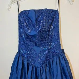 VTG 80s Gunne Sax Dress Strapless Sequin Embroidered Navy Blue Formal Prom 5/6 thumbnail 3