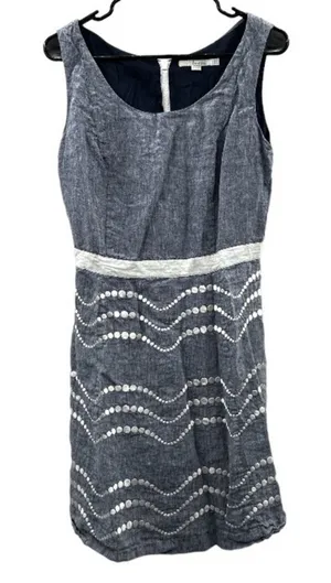 Boden Summer‎ Fun Denim Blue & White Embroidered Sleeveless Mini Dress Size 10 thumbnail 1