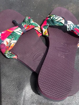 Havaianas Purple Footbed Tropical Fabric Strap Sandals 7 W thumbnail 4