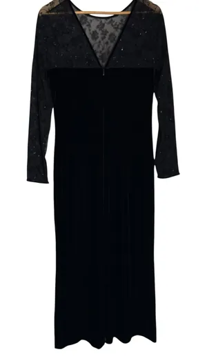 Vintage 1990s Robbie Bee Black Beaded Mesh Velvet Gothic Vampy Cocktail Dress 12 thumbnail 1