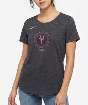 Nike Womens New York Mets MLB Graphic T-Shirt Charcoal Grey Pink Logo Large NEW thumbnail 1