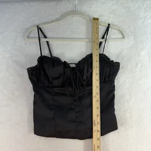 Y2K Gothic S Small Bustier Corset Top Black‎ Satin Lush Festival Punk Whimsigoth thumbnail 12