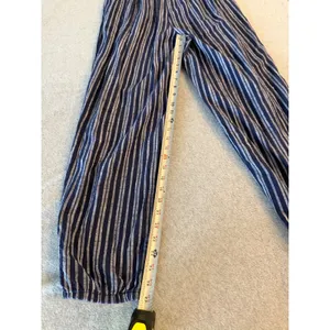 Aerie Strapless Striped Jumpsuit Women Medium Navy Blue Smocked Tie Front Jogger thumbnail 2