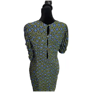 Free People Briella Ruched Midi Dress Size M Green Mesh Floral Split Bodycon thumbnail 4