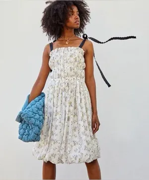 Brock Collection x H&M Lyocell Floral Woven Tie Strap Midi Dress Sundress Sz XS thumbnail 1
