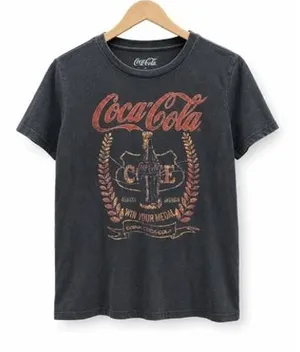 Coca-Cola Win Your Medal‎ Graphic T-Shirt Charcoal Gray Retro Americana XS thumbnail 1