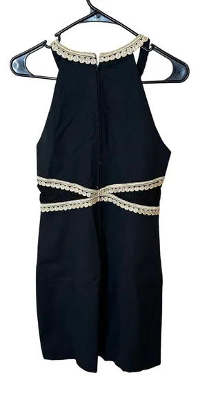 Lilly Pulitzer Layne Black‎ Gold Halter Sheath Cocktail Dress 6 thumbnail 1