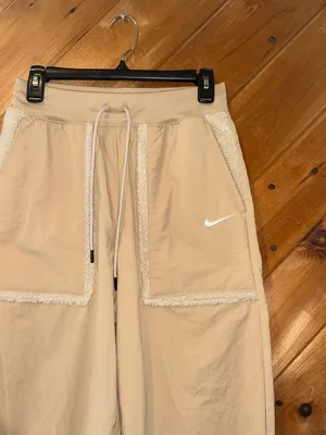 Nike Sportswear Essential Woven Faux Fur High-Waisted Curve Joggers in Hemp Tan thumbnail 5