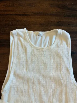 Aritzia Wilfred Midi Maxi Dress Women’s Medium White Textured Sleeveless Stretch thumbnail 2