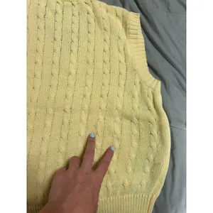 Vintage Benetton Yellow Cable Knit Sweater Vest Italy 100% Cotton V-Neck‎ Est. M thumbnail 6