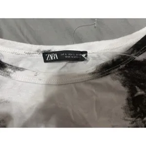 Zara Womens Large Black White Tie Dye Marble Print Short‎ Sleeve T Shirt Top thumbnail 5