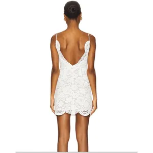 For Love & Lemons White Lace Mini Dress Spaghetti Strap Deep V Back XS NWT thumbnail 2