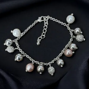 Silver tone bead charm bracelet thumbnail 1