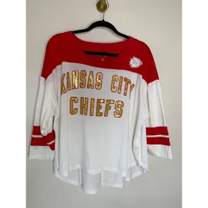 National Football League Kansas City Chiefs Red Gold Glitter Jersey Top Size Medium thumbnail 5