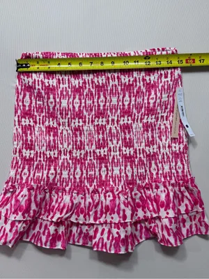 AQUA Womens Smocked Floral Ruffled Elastic Waist Pull On Skirt Sz large NWT thumbnail 3