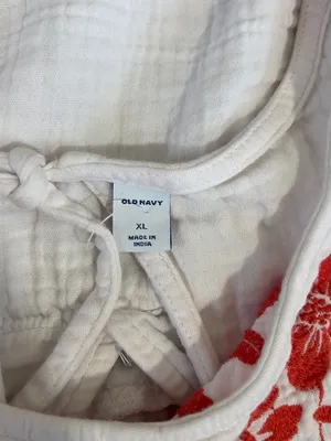 Old Navy Embroidered Crinkle Gauze Boho Peasant Top Orange Floral Scallop XL thumbnail 7