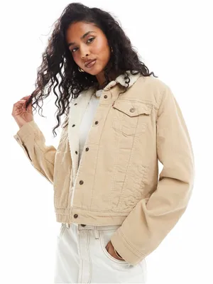 Levi’s Corduroy Sherpa Trucker Jacket Tan Beige L thumbnail 1