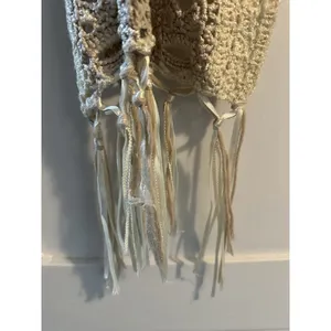 Women’s Boutique Crochet Cream High Low Shawl Duster Fringe Sz S thumbnail 6