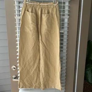 Tan Cargo Linen Pants with tie belt thumbnail 4