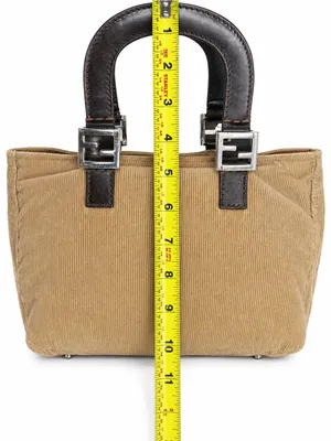 FEND Corduroy Mini Bag with Dark Brown Leather Wrapped Handles & Silver Hardware thumbnail 3