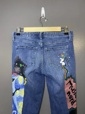 Gap Jeans Hand Painted Women 2 Medium Wash Blue Mid Rise Flare Unicorn Art thumbnail 10