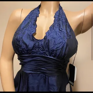 Adrianna Papell Navy Blue Halter Dress | Knee Gown | Semi Formal | Size 8 NWT thumbnail 4