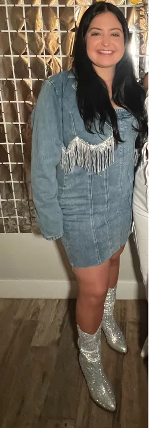 Denim Sequin Jacket Shein Fringe thumbnail 1