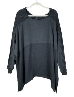 Free People My Girl Oversized Knit Tunic Top‎ Distressed Bohemian Blue Women's S thumbnail 1