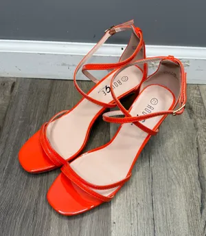 Rouge! Bright Orange Patent Strappy Ankle-Wrap Heels thumbnail 1