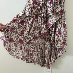 Anthropologie RAGA Summer Bloom Pink Red Cream Floral Ruffle High-Low Dress XS thumbnail 8
