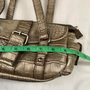 Grey Silver croc pattern mini shoulder handbag purse silver tone buckle cargo pocket 2000s Y2K thumbnail 4