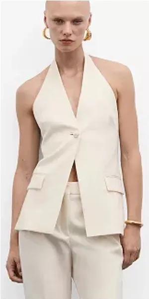 Mango Women's Jewel Button Detail Halter-Neck Gilet (Size L) thumbnail 1