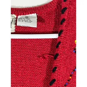 IVY Vintage Beaded Knit Sweater Vest Womens M Red Floral Whipstitch V-Neck Artsy thumbnail 6
