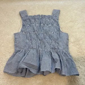 JCrew Women Peplum Blue Striped Sleeveless Top Cotton 4 Preppy Country Club Chic thumbnail 2
