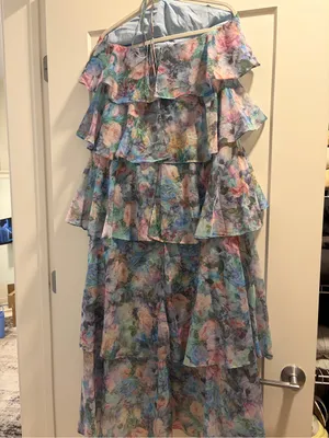 Lulus Melody Light Blue Floral Tiered Halter Maxi Dress - Size M thumbnail 4