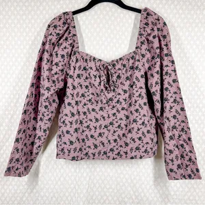 Madewell Purple‎ Black Floral Seesucker Peasant Top thumbnail 2