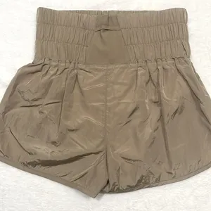 Free People Smocked High Waist Windbreaker Running Shorts Medium Light Mocha thumbnail 7