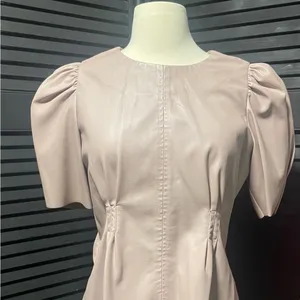Lulus Mauve Faux Leather‎ Puff Sleeve Ruched Front Zipper Back Top Womens M thumbnail 2